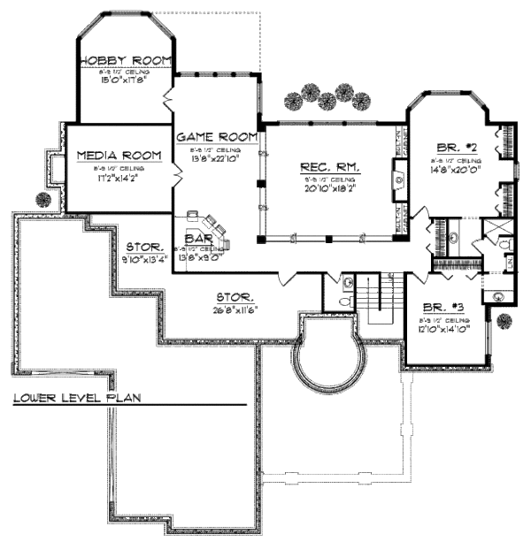 House Design - European Floor Plan - Lower Floor Plan #70-961