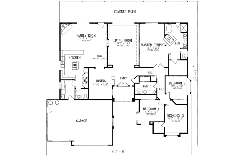 Architectural House Design - Floor Plan - Main Floor for Adobe / Southwestern House Plan #1-569 - 4 bed, 2.5 bath
