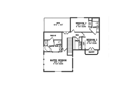 Floor Plan - Upper Floor for Adobe / Southwestern House Plan #1-904 - 3 bed, 3 bath