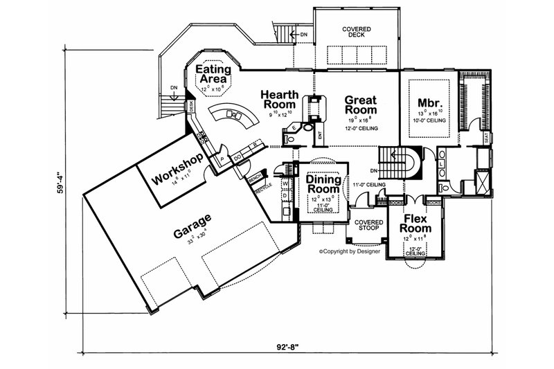 Dream House Plan - Floor Plan - Main Floor for European House Plan #20-1282 - 3 bed, 2.5 bath