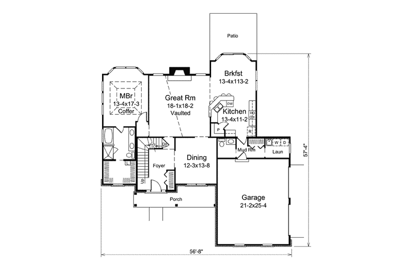 House Design - Floor Plan - Main Floor for Traditional House Plan #57-611 - 3 bed, 2.5 bath
