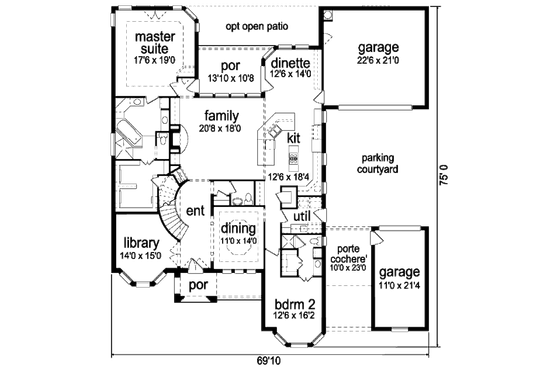 Floor Plan - Main Floor for European House Plan #84-430 - 5 bed, 4.5 bath