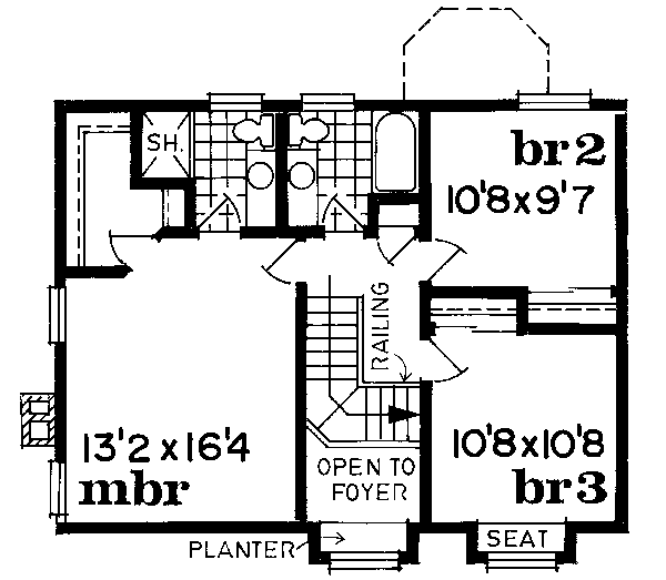 Floor Plan - Upper Floor for Traditional House Plan #47-621 - 3 bed, 2.5 bath
