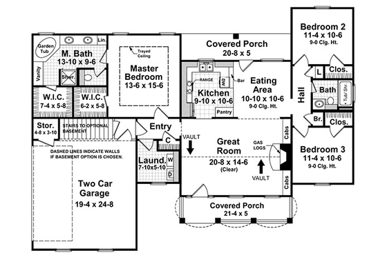 Southern style house plan, main level floorplan