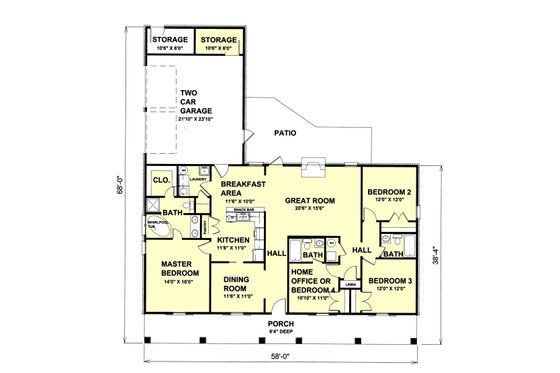 Floor Plan - Main Floor for Southern House Plan #44-120 - 4 bed, 3 bath