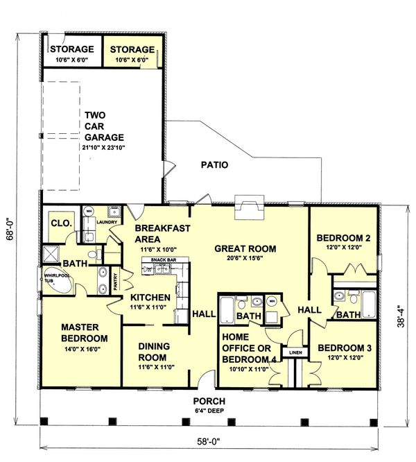 Home Plan - Southern Floor Plan - Main Floor Plan #44-120