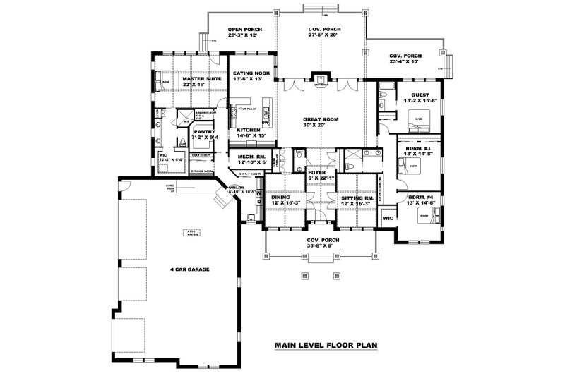 House Blueprint - Floor Plan - Main Floor for Traditional House Plan #117-957 - 4 bed, 3.5 bath