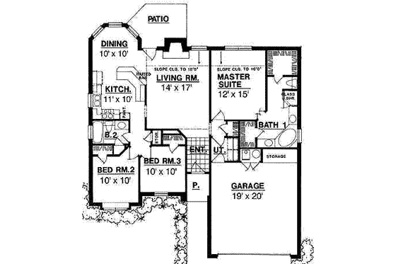Floor Plan - Main Floor for Traditional House Plan #40-155 - 3 bed, 2 bath