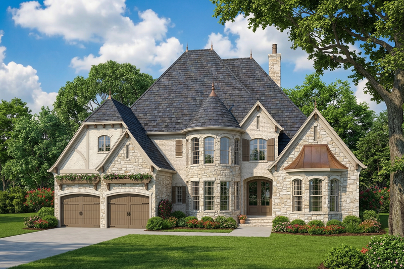 House Design - Exterior - Front Elevation 2 for European House Plan #17-2347 - 4 bed, 3.5 bath