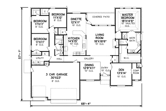 Floor Plan - Main Floor for Traditional House Plan #65-419 - 4 bed, 2 bath