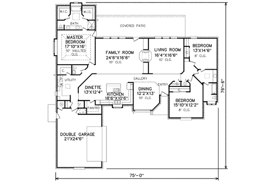 Floor Plan - Main Floor for Traditional House Plan #65-121 - 3 bed, 2.5 bath
