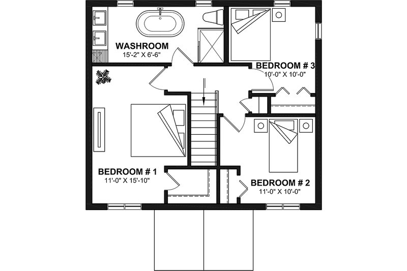 Home Plan - Floor Plan - Upper Floor for Colonial House Plan #23-629 - 3 bed, 1.5 bath
