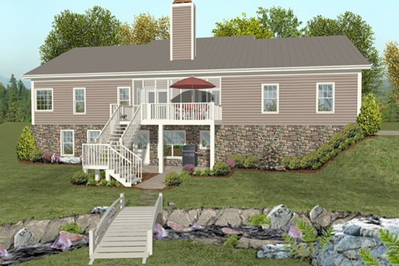 Ranch, Craftsman, Rear Elevation