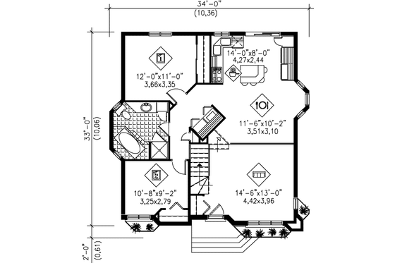 Floor Plan - Main Floor for Traditional House Plan #25-1153 - 2 bed, 1 bath