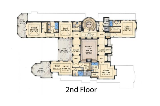 Floor Plan - Upper Floor for Mediterranean House Plan #548-5 - 5 bed, 5.5 bath