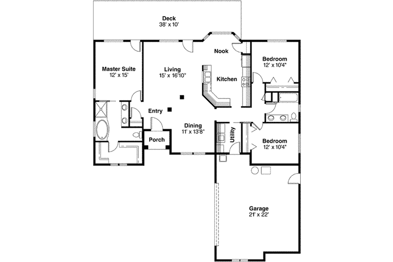 Home Plan - Floor Plan - Main Floor for European House Plan #124-476 - 3 bed, 2 bath