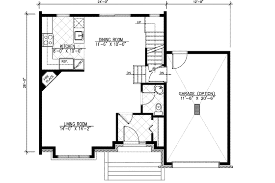 Floor Plan - Main Floor for Colonial House Plan #138-179 - 2 bed, 1.5 bath