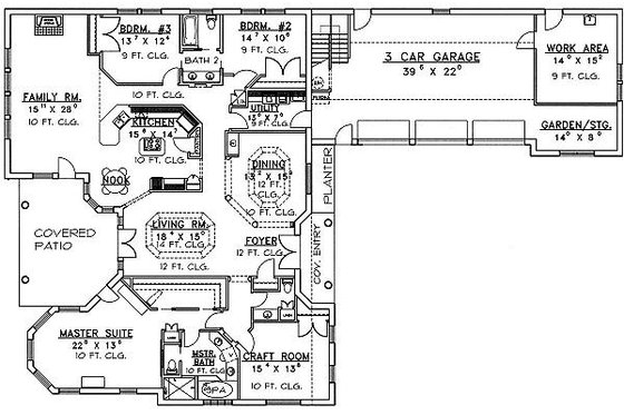 Floor Plan - Main Floor for Mediterranean House Plan #117-523 - 3 bed, 2.5 bath
