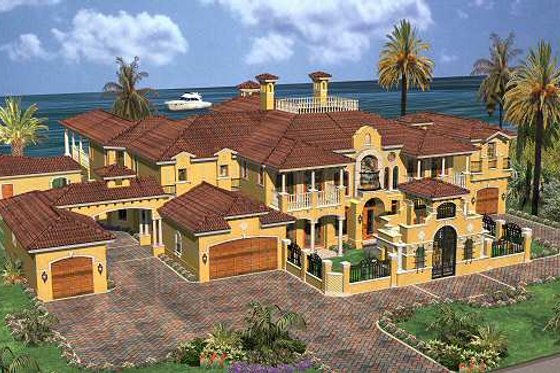 Exterior - Front Elevation for Mediterranean House Plan #420-195 - 6 bed, 8 bath