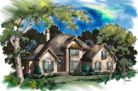 Exterior - Front Elevation for European House Plan #71-135 - 4 bed, 3.5 bath