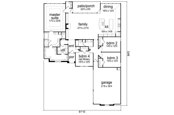 Floor Plan - Main Floor for Mediterranean House Plan #84-529 - 4 bed, 2.5 bath