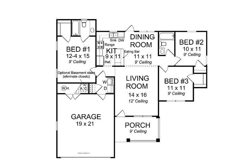 Architectural House Design - Floor Plan - Main Floor for Traditional House Plan #513-2099 - 3 bed, 2 bath
