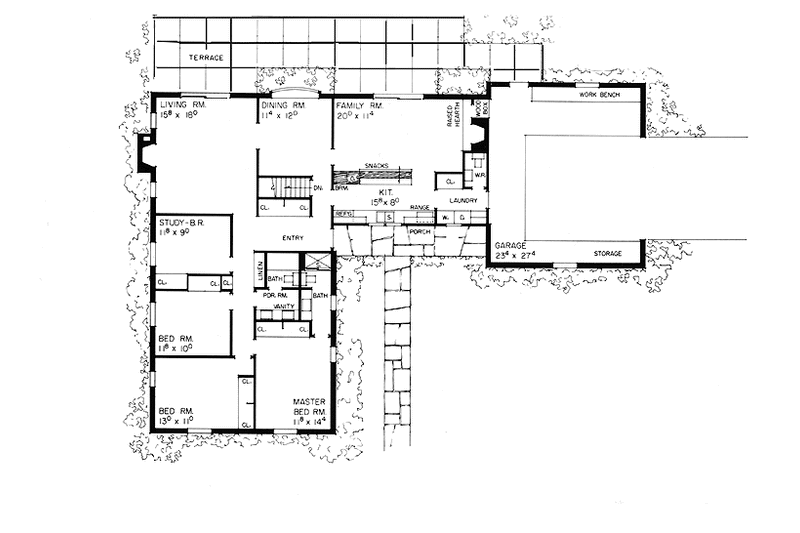 House Blueprint - Floor Plan - Main Floor for Ranch House Plan #72-506 - 3 bed, 2.5 bath
