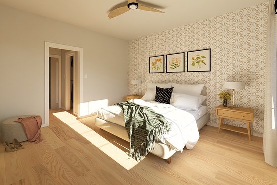 Interior - Master Bedroom 1 for Farmhouse House Plan #126-238 - 2 bed, 2 bath