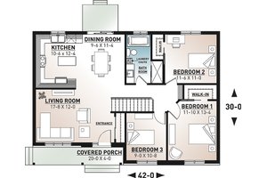 Floor Plan - Main Floor for Ranch House Plan #23-197 - 3 bed, 1 bath