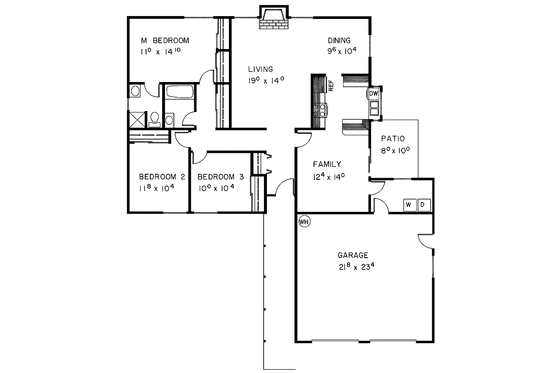 Floor Plan - Main Floor for Country House Plan #60-882 - 3 bed, 2 bath