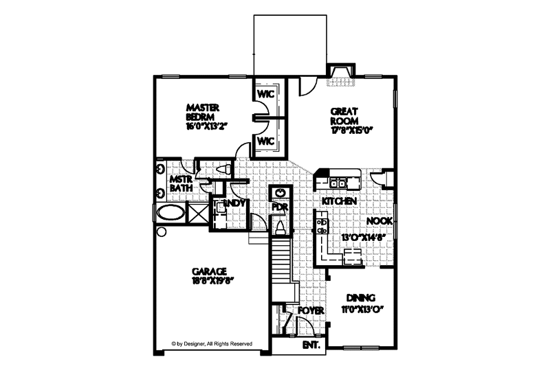 Dream House Plan - Floor Plan - Main Floor for Colonial House Plan #999-74 - 3 bed, 2.5 bath