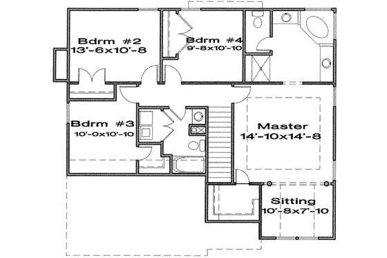 Floor Plan - Upper Floor for Traditional House Plan #6-115 - 4 bed, 2.5 bath
