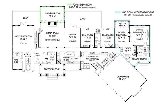 Floor Plan - Main Floor for Craftsman House Plan #119-424 - 3 bed, 2.5 bath