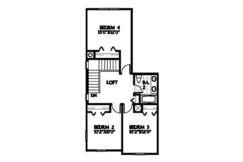 House Blueprint - Floor Plan - Upper Floor for Mediterranean House Plan #999-107 - 4 bed, 2.5 bath