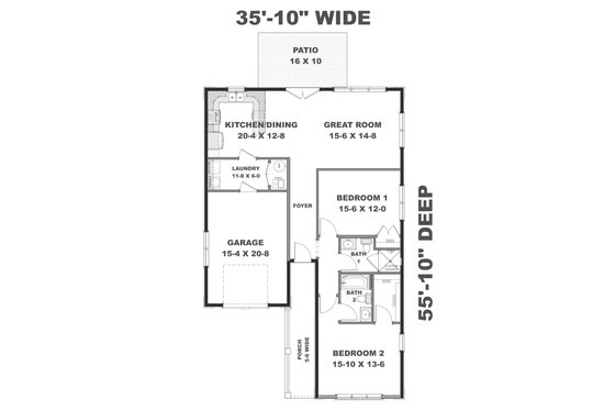 Floor Plan - Main Floor for European House Plan #44-132 - 2 bed, 2 bath