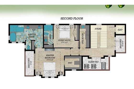 Floor Plan - Upper Floor for Bungalow House Plan #548-42 - 4 bed, 4.5 bath