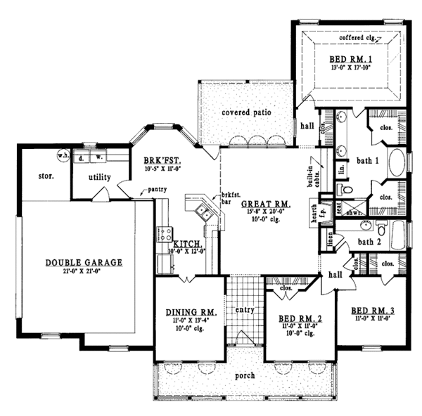 Country Style House Plan 3 Beds 2 Baths 1900 Sq/Ft Plan