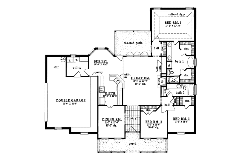 Architectural House Design - Floor Plan - Main Floor for Country House Plan #42-428 - 3 bed, 2 bath