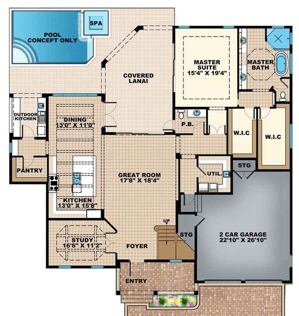 House Design - Mediterranean Floor Plan - Main Floor Plan #1017-159