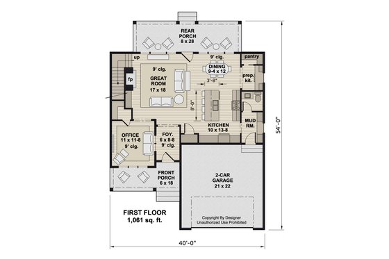 Floor Plan - Main Floor for Farmhouse House Plan #51-1380 - 3 bed, 3.5 bath