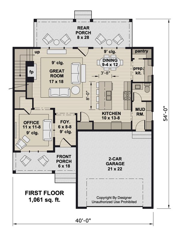 Farmhouse Floor Plan - Main Floor Plan #51-1380