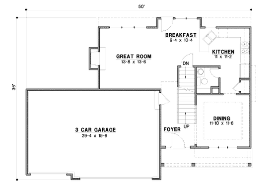 Floor Plan - Main Floor for Traditional House Plan #67-869 - 3 bed, 2.5 bath