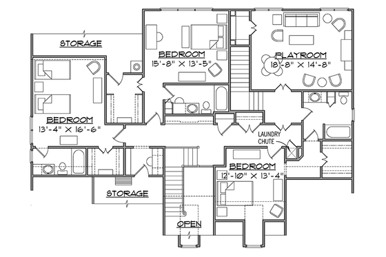 Floor Plan - Upper Floor for Traditional House Plan #1054-20 - 4 bed, 5.5 bath