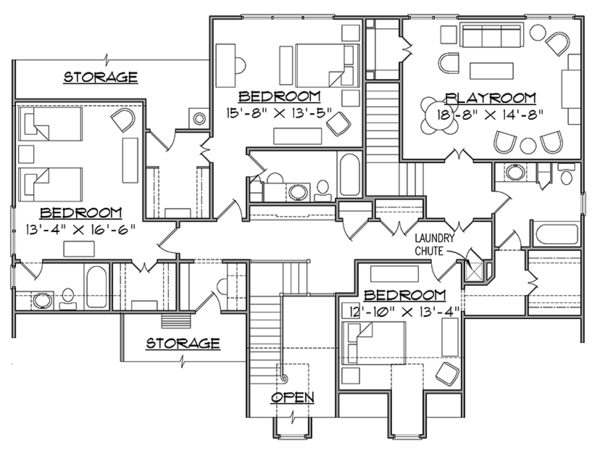 House Plan Design - Traditional Floor Plan - Upper Floor Plan #1054-20