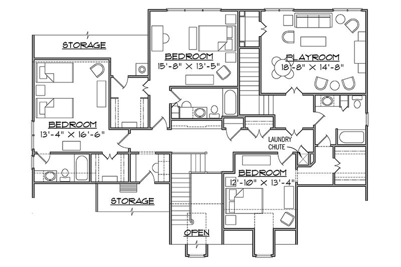 Dream House Plan - Floor Plan - Upper Floor for Traditional House Plan #1054-20 - 4 bed, 5.5 bath