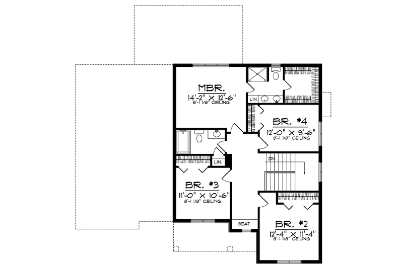 Architectural House Design - Floor Plan - Upper Floor for Country House Plan #70-1372 - 4 bed, 2.5 bath