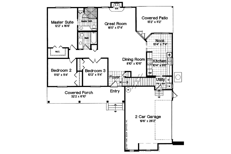 Dream House Plan - Floor Plan - Main Floor for Country House Plan #417-585 - 3 bed, 2 bath