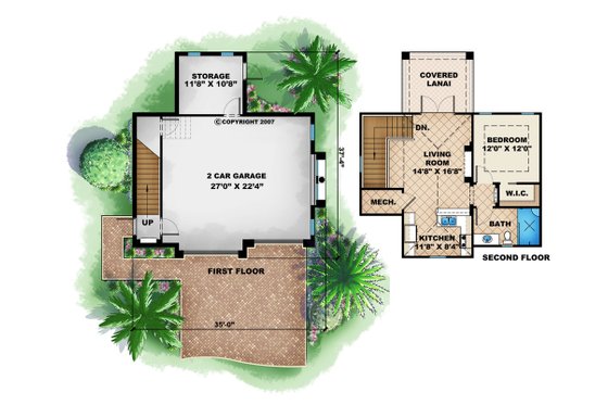 Floor Plan - Main Floor for Mediterranean House Plan #27-535 - 1 bed, 1 bath