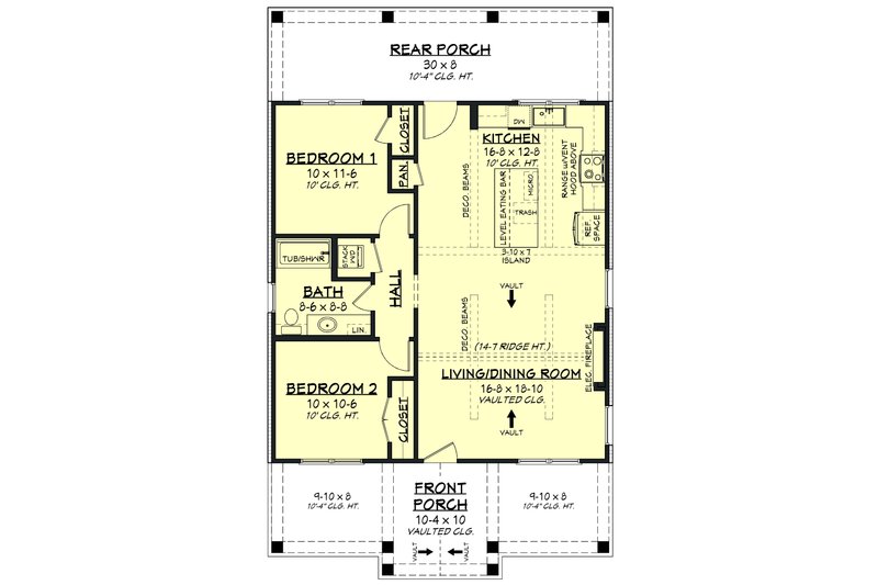 House Blueprint - Floor Plan - Main Floor for Farmhouse House Plan #430-429 - 2 bed, 1 bath