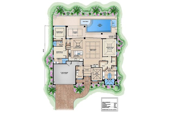 European style house plan, main level floor plan